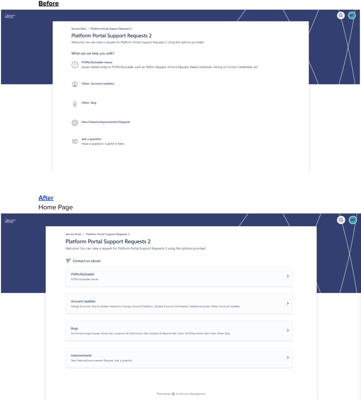 Redesigned support portal home page